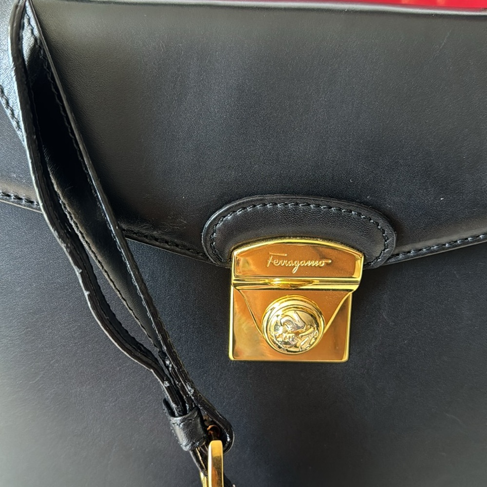 Salvatore Ferragamo Black Leather Handbag, Gold Hardware, free LV lock & key - Picture 2 of 16